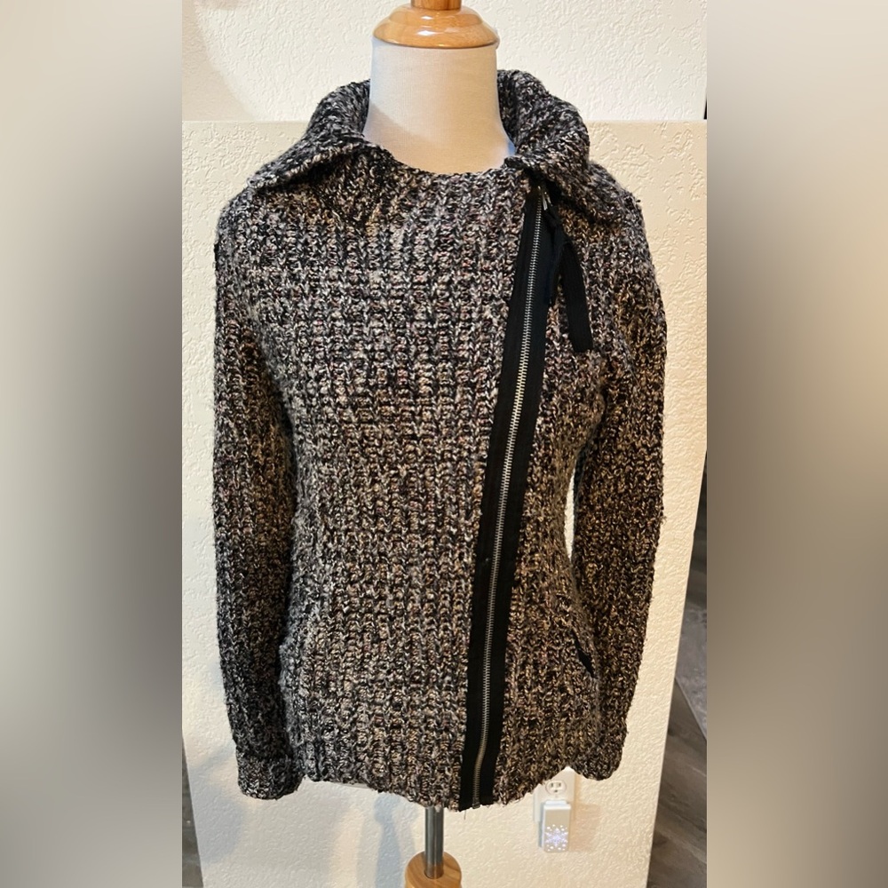 Free People Moto Chunky Knit Asymmetrical Zipper Sweater Cardigan, Small Boho